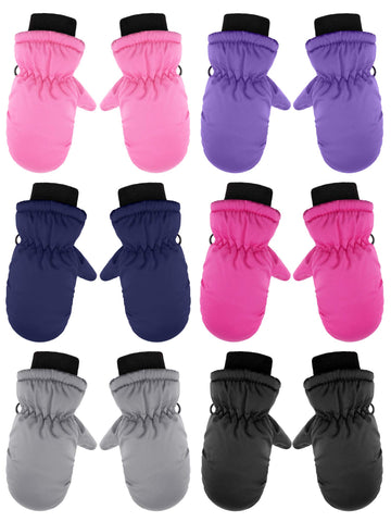 6 Pairs Waterproof Gloves Kids Winter Snow Mittens Windproof Ski Gloves For Weather Children Outdoor Activities (Solid Colors,1-