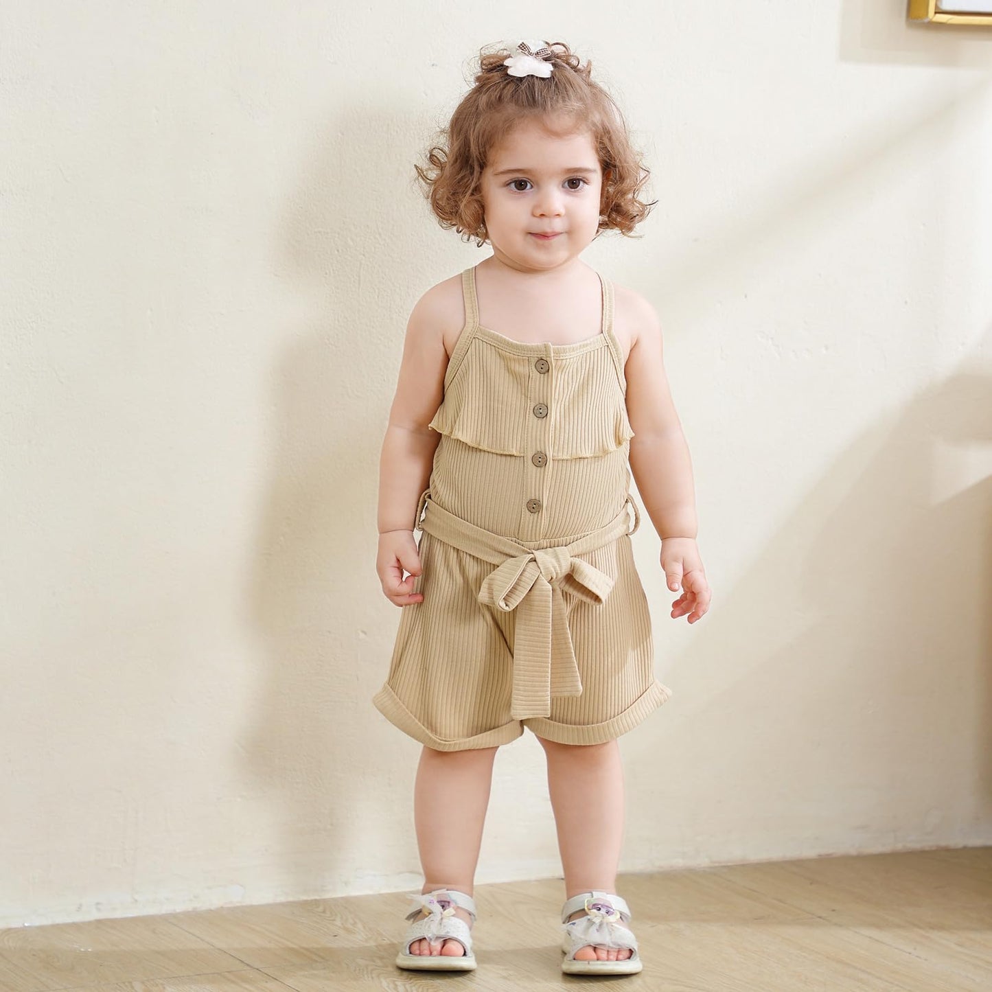 Tepuce 2T Girls Clothes Toddler Baby Strap Sleeveless One Piece Halter Romper Casual Summer Jumpsuit, Apricot Suspender Dress 2-