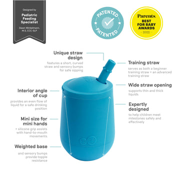 Ezpz Mini Cup + Straw Training System - 9 Months+ (Blush) - 100% Silicone Training Cup For Infants + Toddlers - Designed By A Pe