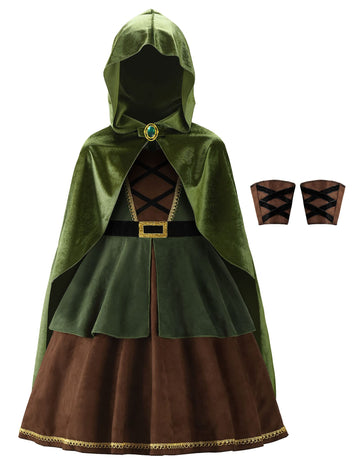 Relibeauty Archer Costume Girls Huntress Costume For Girls With Cape,Green 8/140