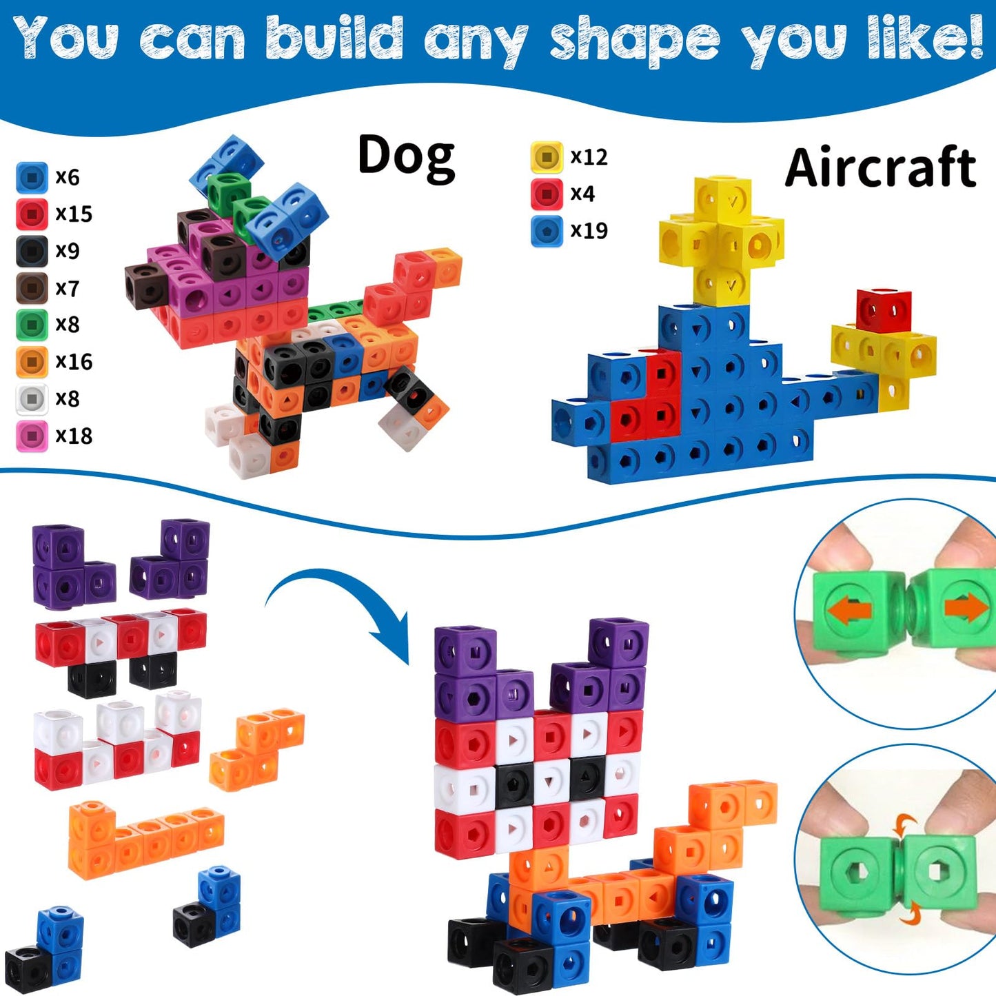 Libima 318 Pcs Math Counting Cubes Building Cubes Set with Stem Cards Linking Cubes Counting Blocks Manipulatives Math Preschool