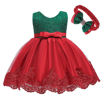Baby Girls Christmas Pageant Lace Dresses Infant Easter Halloween Wedding Formal Event Dress (Green Red,24M)