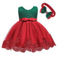 Little Girls Christmas Embroidery Lace Dresses Infant Easter Halloween Wedding Formal Event Dress(Red Green,120) 5-6 Years