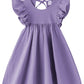 Lyxiof Toddler Baby Girl Cotton Linen Dress Ruffle Sleeve Halter Sleeveless Kids Casual Dresses Dark Purple 130Cm