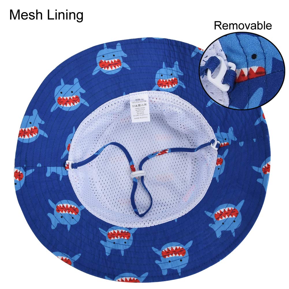Baby Sun Hat Adjustable - Outdoor Toddler Swim Beach Pool Hat Kids Upf 50+ Wide Brim Chin Strap Summer Play Hat(Shark, 48Cm 6-12