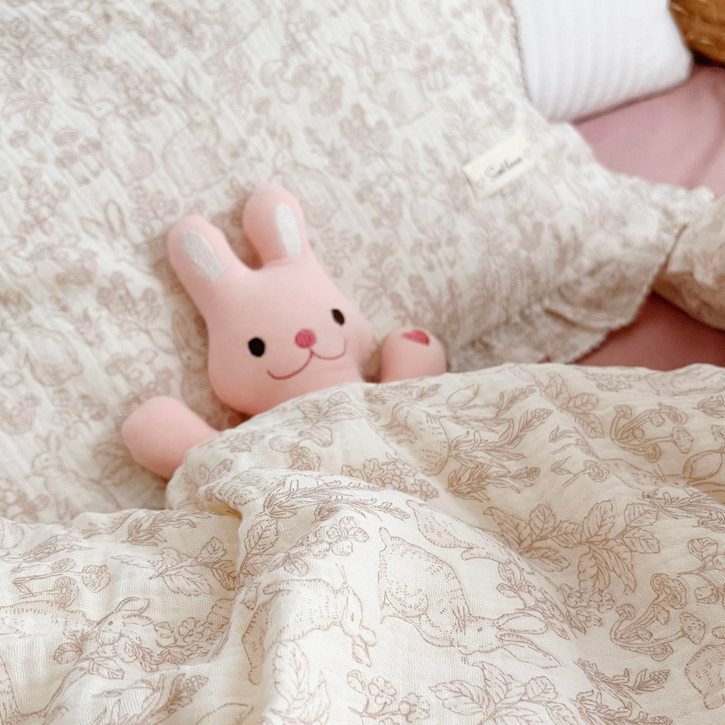 Bulutu 100% Cotton Muslin Kids Toddler Pillowcase Standard Size, 28'X18', Cute Rabbit Pattern Toddler Boys Girls Pillow Cases