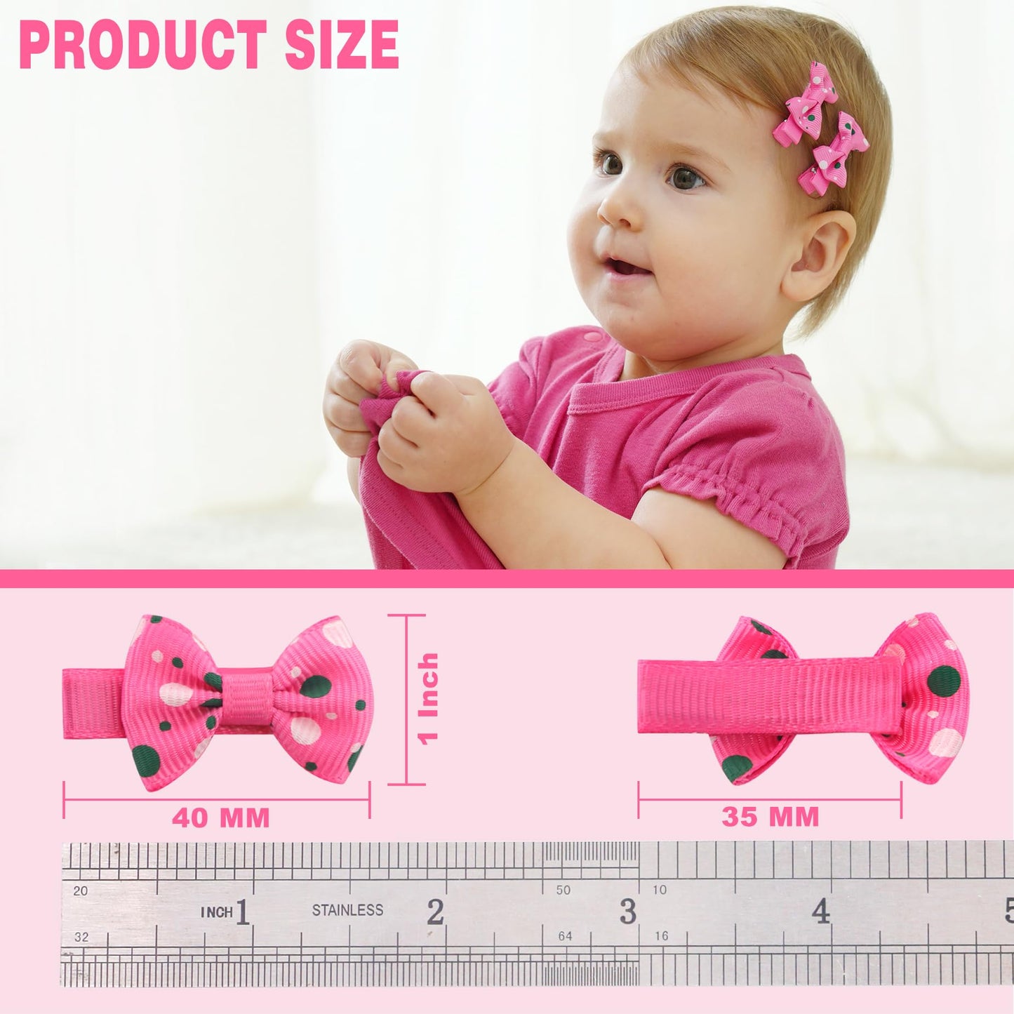 60Pcs Baby Girl Hair Bows 1.6 Inch Mini Tiny Small Fully Lined Clips For Infant Toddlers (30 Pairs)