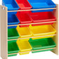 Snazzy Primary Kids Toy Storage Organizer With 12 Plastic Bins, (Beige)