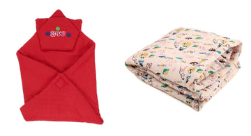 CTMKIDS Baby Wrap with Cap for Kids 74x74 cm  Red & Single Baby Wrap with Cap for Kids 74x74 cm  Blue