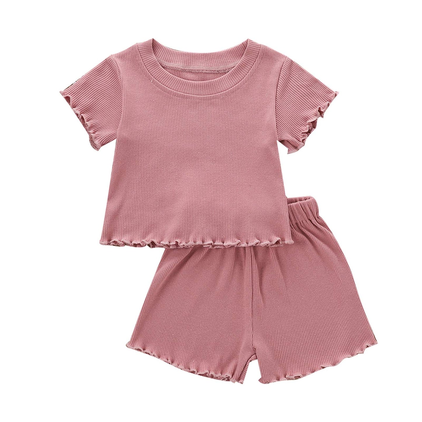 Dimoybabe 6-9 Months Baby Girl Clothes Toddler Girl Summer Outfits Clothes Set Ruffle Ribbed Short Sleeves T-Shirt Tops Shorts C