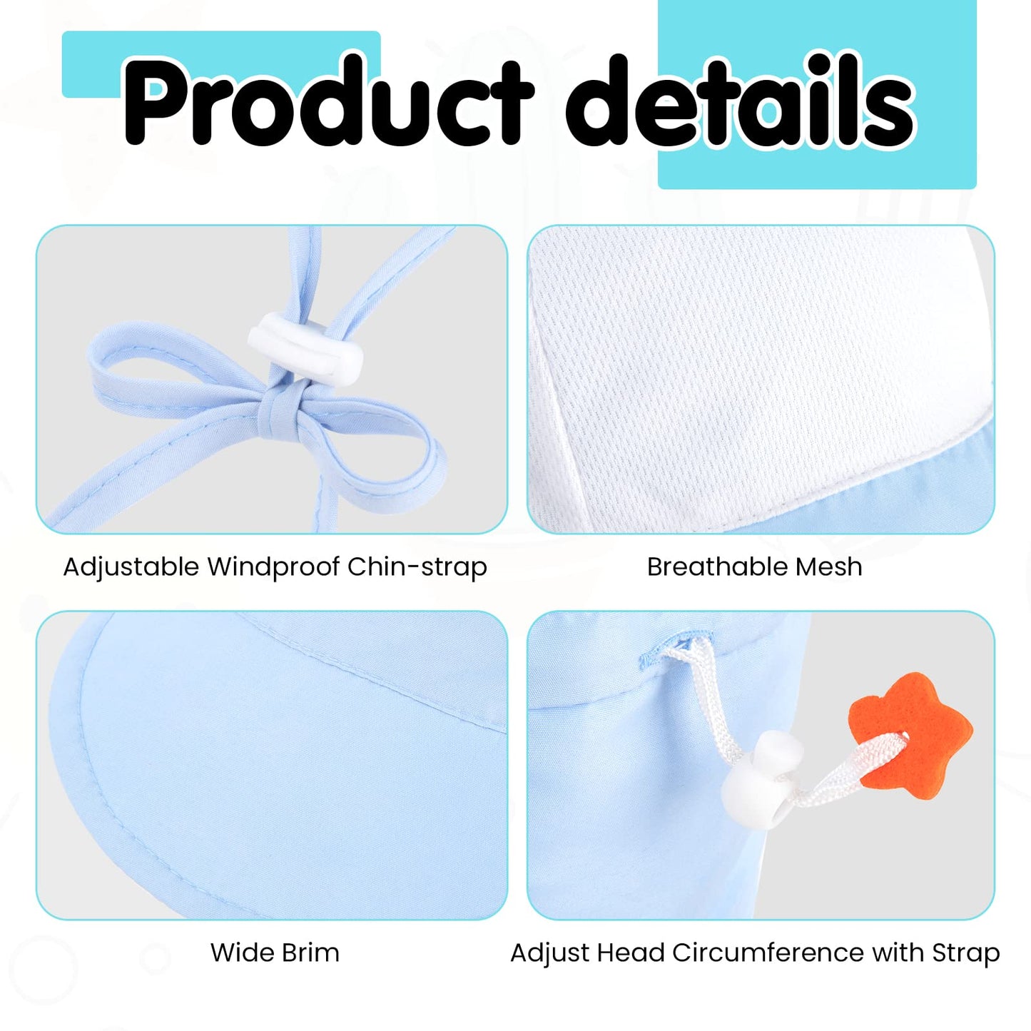 Simplikids Newborn Sun Hat Upf 50+ Uv Ray Sun Protection Infant Hats W/Neck Flap Sun Hat For Baby,Light Blue,0-12 Months