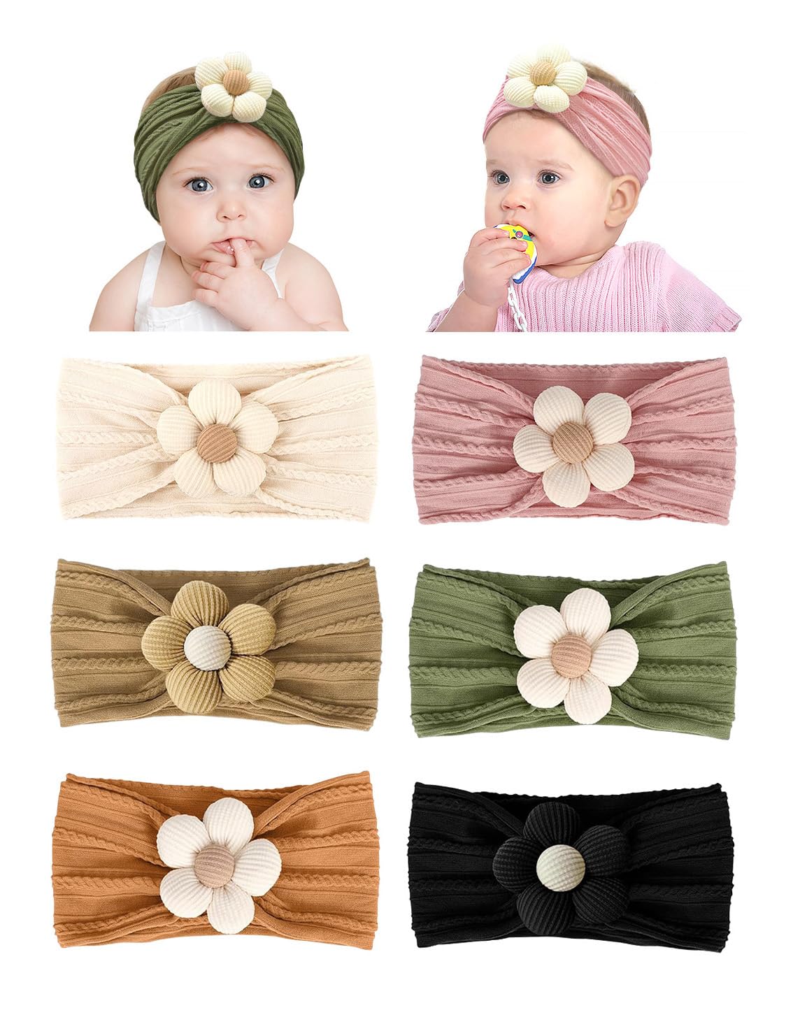 Zurlefy Stretchy Baby Girl Headbands Bows, Infant Headband Bows For Baby Bonnet Newborn Head Wraps Toddler Unisex (03H-16)
