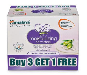 Himalaya Extra Moisturizing Baby Soap 125 G | Buy 3 Get 1 Free | No 1 Doctor Prescribed Brand | Aloe, Olive, Milk| Cleanses & Mo