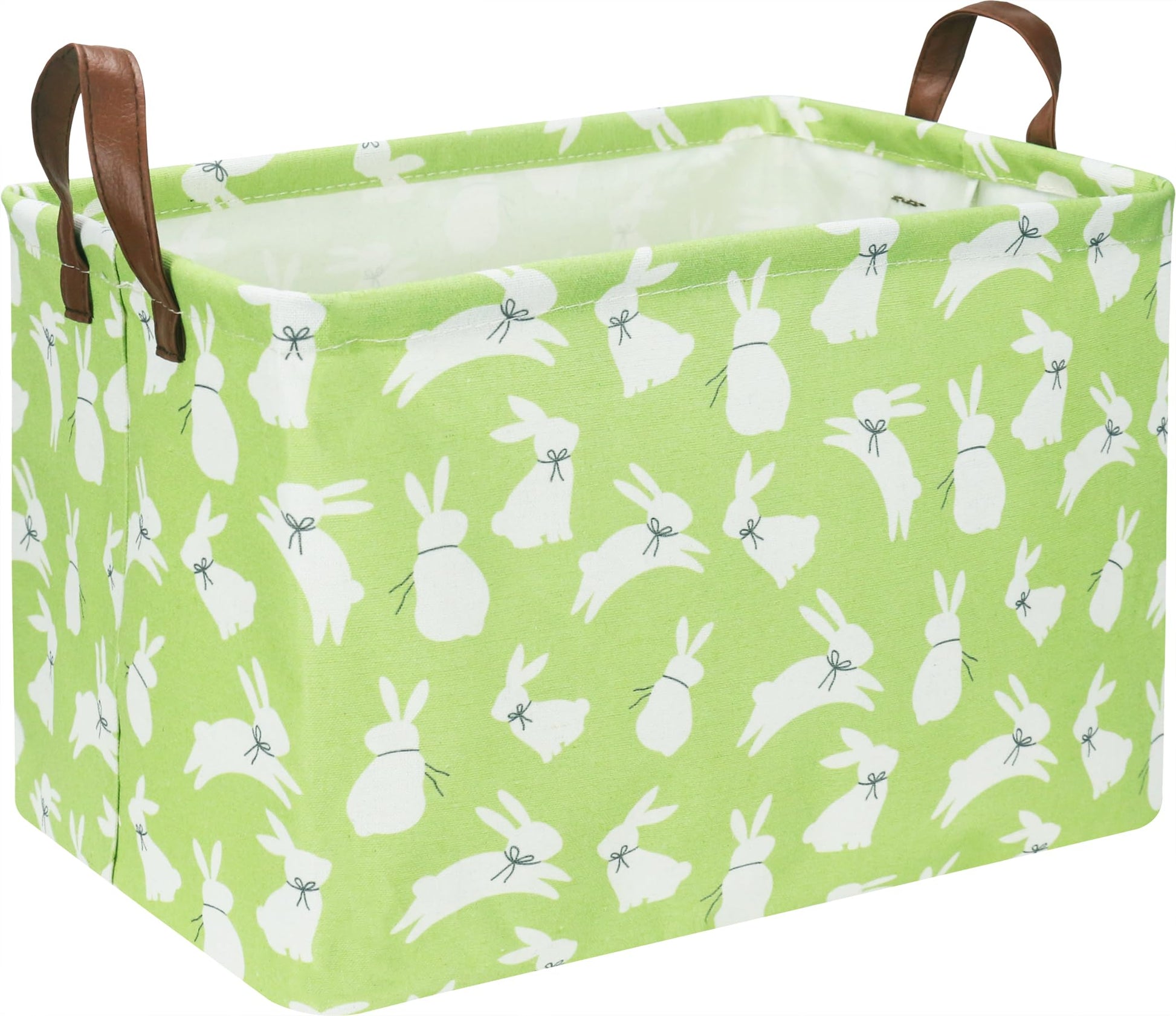 CLOCOR Rectangular Green Bunny Easter Gift Basket Empty,Waterproof Storage Bin with Handles,Gift Basket(Rabbit)