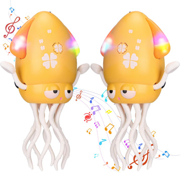 Vodolo 2pcs Magic Electric Dancing Octopus Toy with Led Light and Music,Baby Must Haves Tummy Time Baby Toys,Yellow