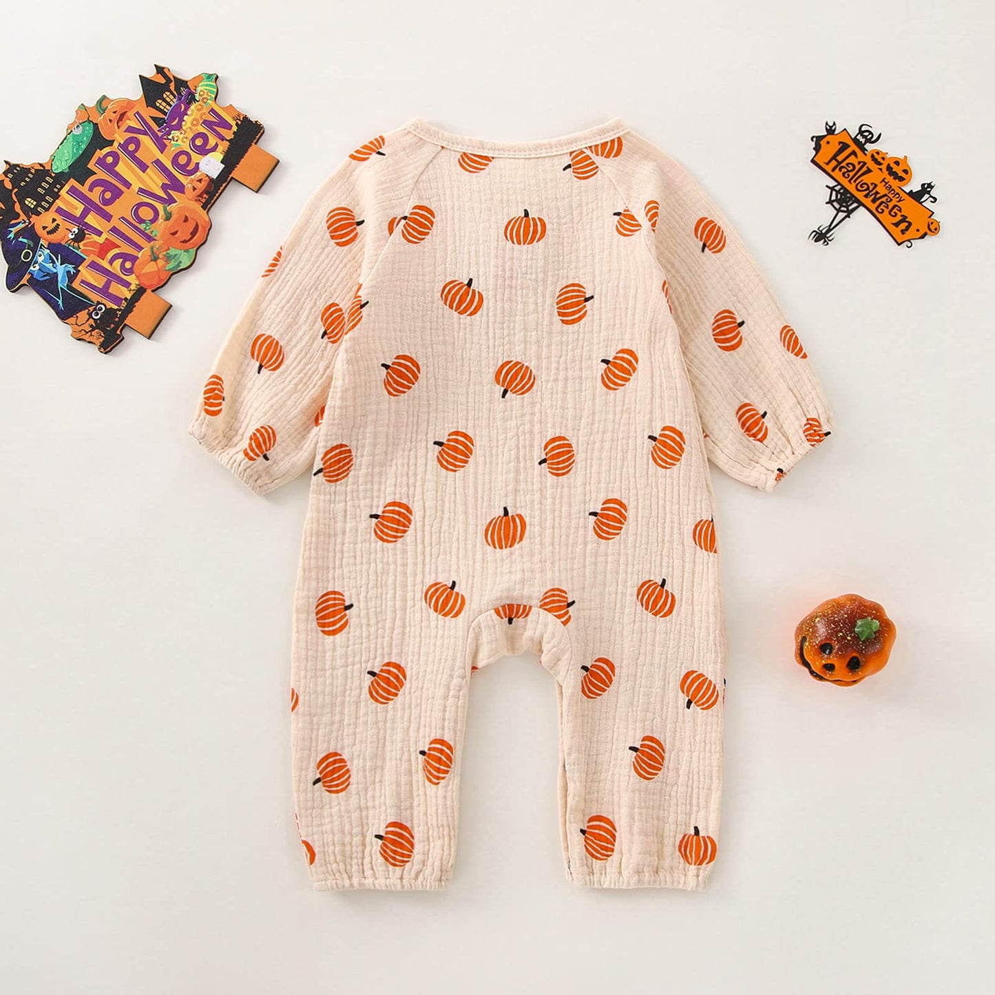 Halloween Baby Boy Girl Outfit Pumpkin Long Sleeve Onesie Romper Jumpsuit Halloween Clothes Girl Boy (Pumpkin Onesie,6-12 Months
