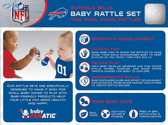 BabyFanatic Wood Rattle 2 Pack - NFL Buffalo Bills - Officially Licensed Baby Toy Set