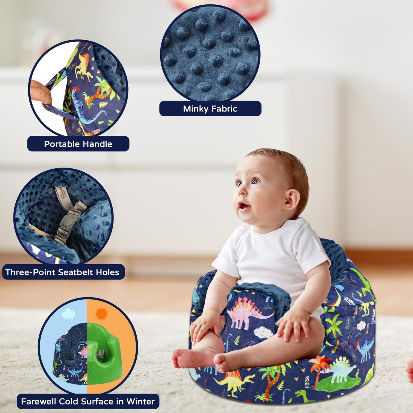 Dayeeball Seat Cover Compatible With Bumbo Seat, Soft And Breathable Baby Floor Seat Cover For Baby Boy & Girl (Cover Only), Din