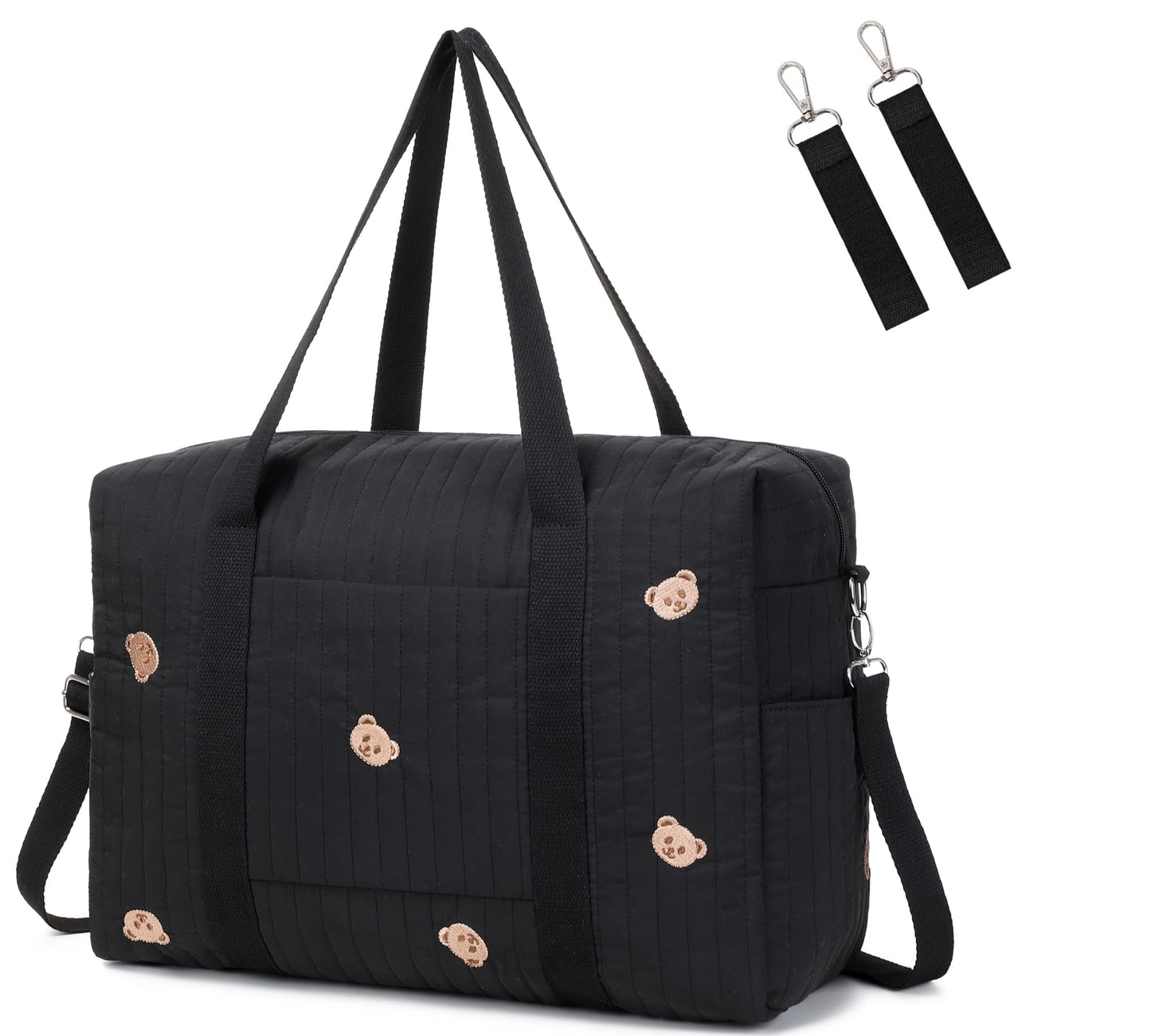 Loradi Diaper Bag Tote With Insulated Pockets And Stroller Hooks For Travel (Black-Gold, Large)