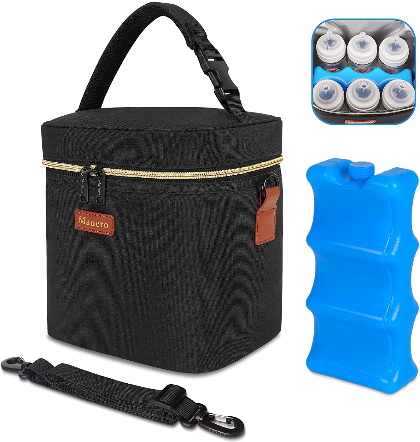 Mancro Breastmilk Cooler Bag with Ice Pack, Fits 6 Insulated Baby Bottles Up to 9 Ounce, Breast Milk Cooler for Nursing Mom (Cre