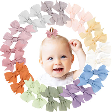 24Pcs 2Inch Hair Clips, Oaoleer Girls' Fully Lined Tiny Bows Alligator Clips For Infants Toddlers (12 Colors, Style D)