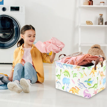 Fxocshe Rectangle Dinosaur Basket,Kids Toy Storage Bin,Storage Basket Bins Organizer For Boys Nursery Hamper,Baby Room Decor,She