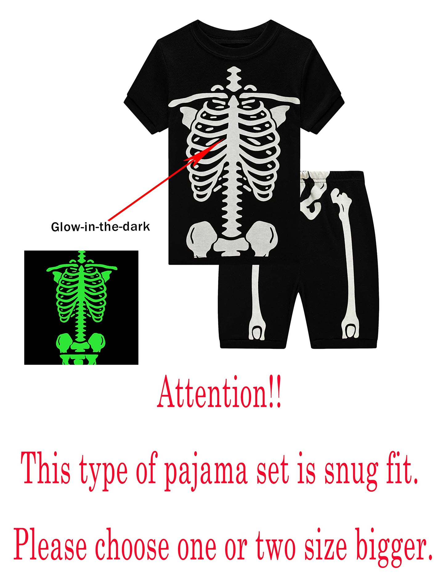 Family Feeling Baby Boys Girls Pajamas Glow In The Dark Skeleton Halloween Short Sleeve Cotton Summer Jammies Toddler Kid Pjs Si