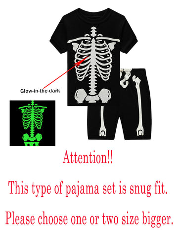 Family Feeling Baby Boys Girls Pajamas Glow In The Dark Skeleton Halloween Short Sleeve Cotton Summer Jammies Toddler Kid Pjs Si