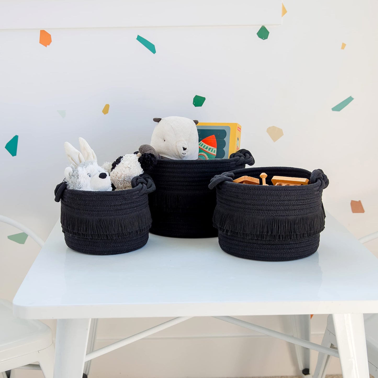 Naturalcozy 3-Piece Boho Decor Storage Basket Set - Cotton Rope Woven Baskets For Organizing! Small Basket For Baby Stuff, Baby