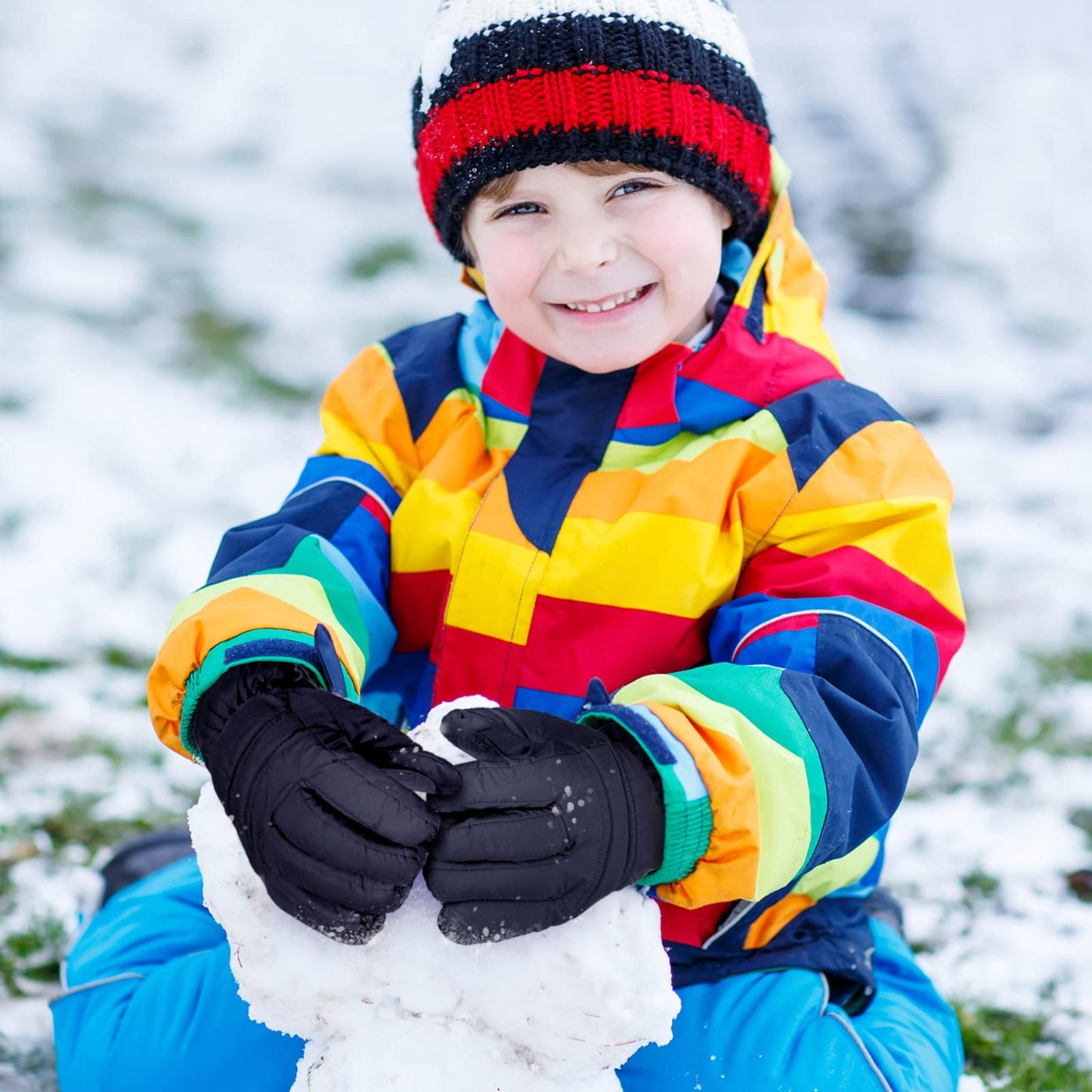 2 Pairs Kids Winter Ski Gloves Waterproof Warm Snow Mittens Full Finger Gloves For Toddlers Infants (Black, Navy Blue, 3-6 Years