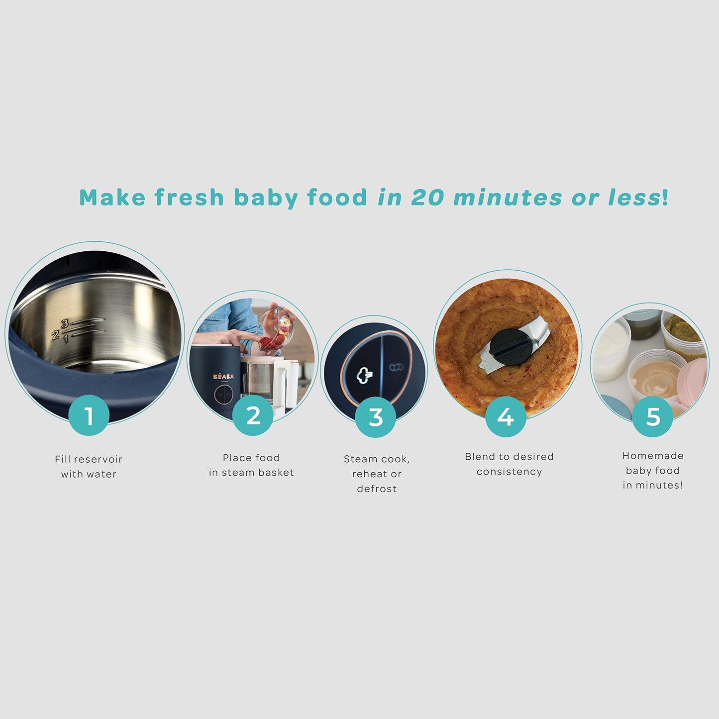 BEABA Babycook Neo Baby Food Maker | Non-Toxic Glass & Stainless Steel | Trusted by Celebrity Moms | Sustainable Baby Food Proce