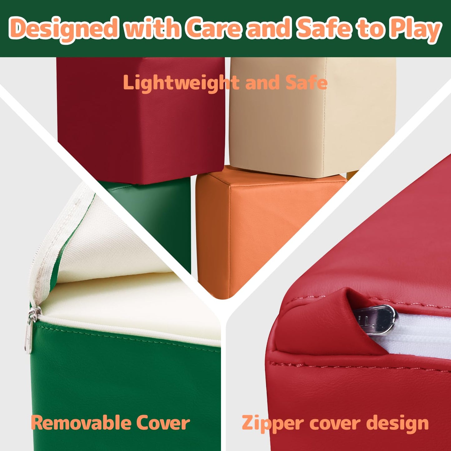 Foam Building Toys for Toddlers: 6Pcs Waterproof PU Leather Soft Foam Blocks - Colorful Large Stacking Blocks - Early Learning C