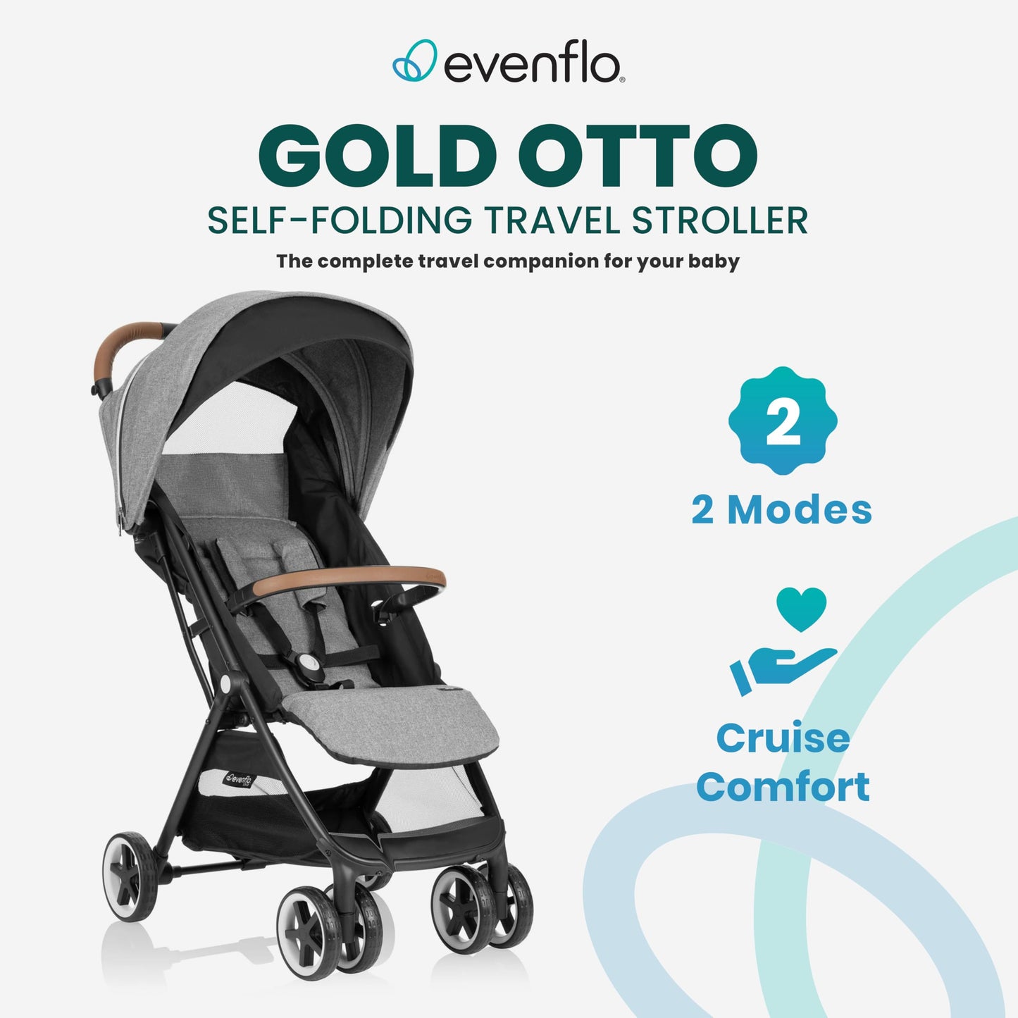 Evenflo Travel Stroller, Self-Folding, Lightweight, Fits Baby Car Seat, Gold Otto, Moonstone