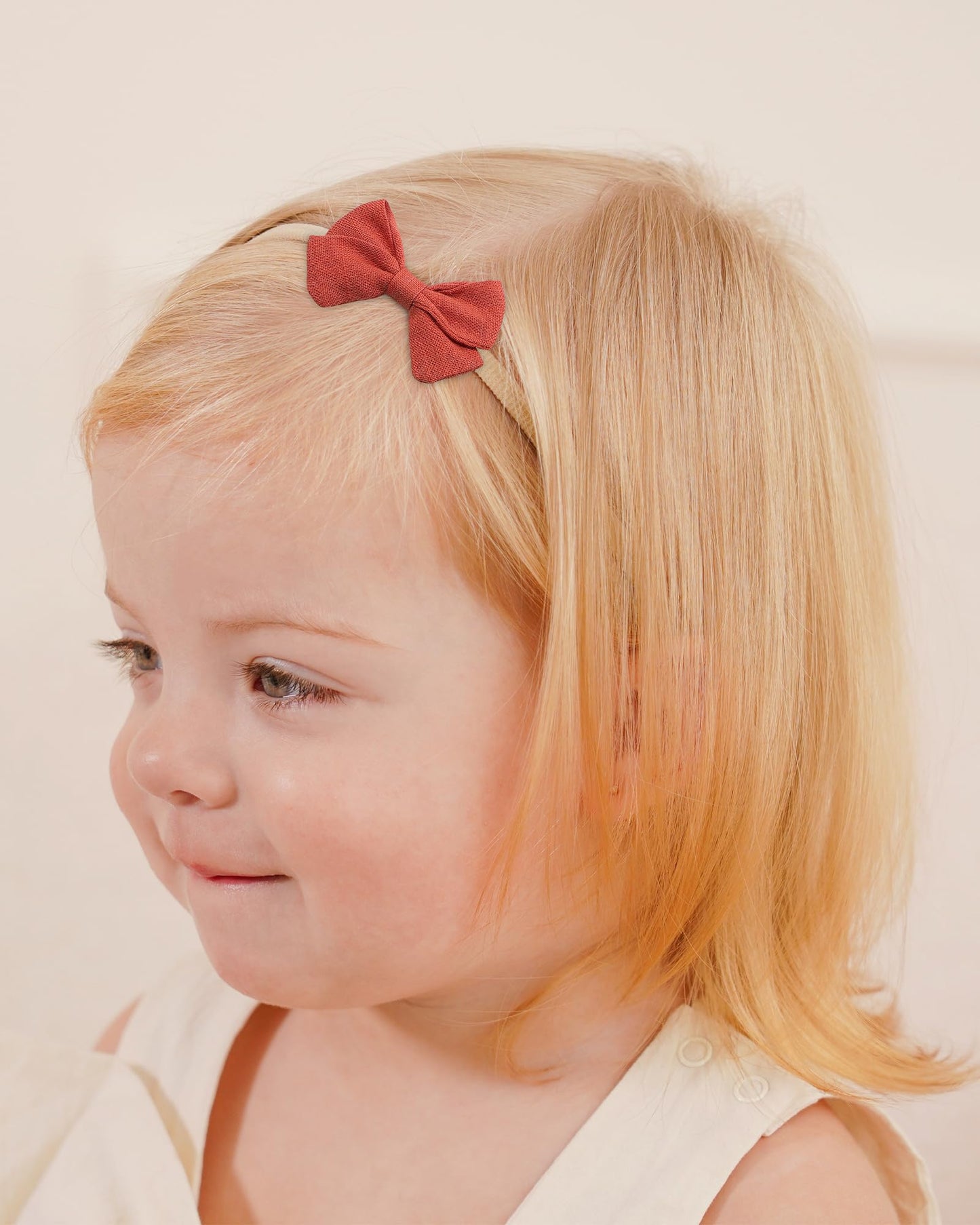 Jollybows 20Pcs Baby Girl Bow Headbands Newborn Nylon Hairband 2' Neutral Linen Infant Hair Bows