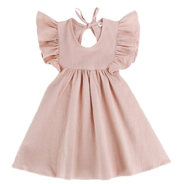 Goodplayer Toddler Baby Girl Dress Summer Cotton Linen Ruffle Halter Sleeveless Kids Casual Beach Party Dresses (Pink), 5-6 Year