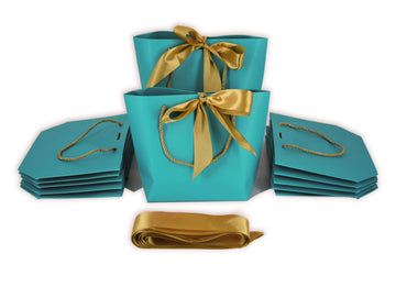 Huaprint Gift Bags With Handles,Party Favor Bags With Bow Ribbon,12Pcs Teal Blue Paper Bags For Birthday Wedding Bridesmaid Holi