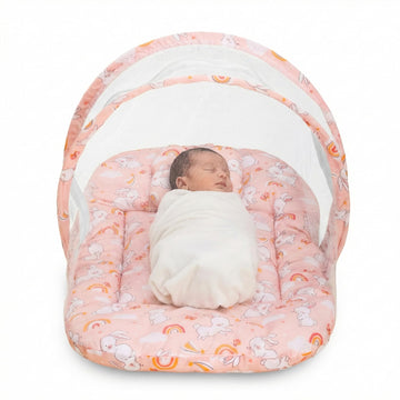 Kausbabi Newborn Baby Foldable Bedding Set, Bed Mattress with Mosquito Net & Neck Pillow, Portable Sleeping Nest Travel, Infant 