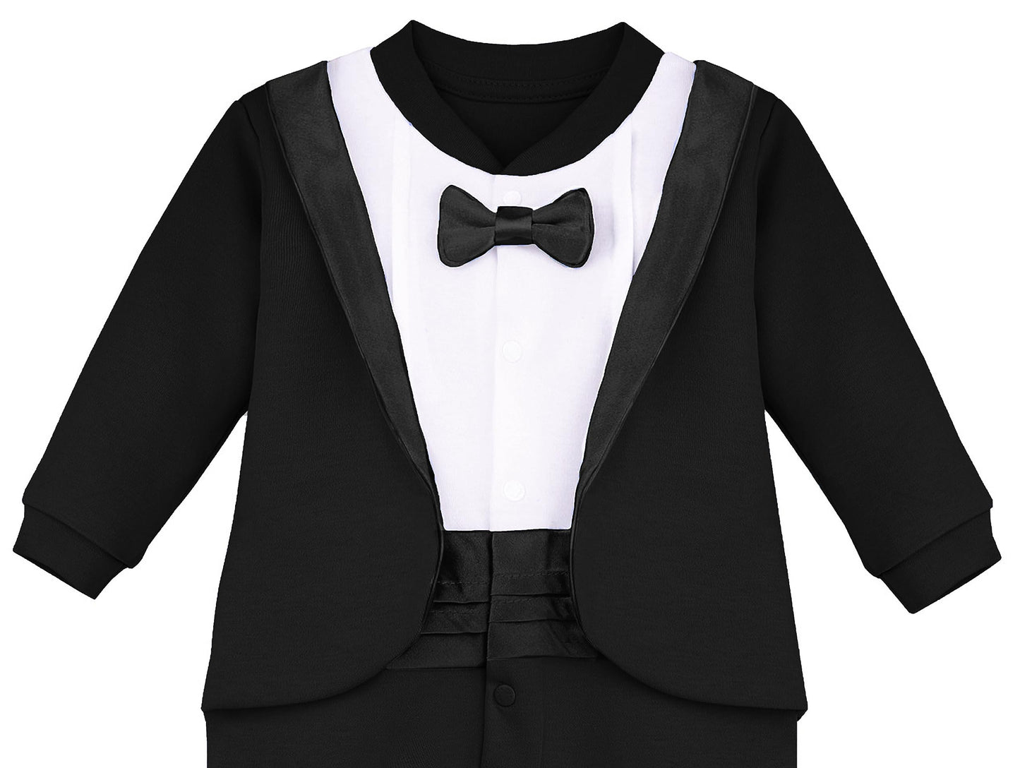 Lilax Baby Boy Gentleman Tuxedo Footie Christmas Holiday Outfit With Bow Tie (6 Months, Black)