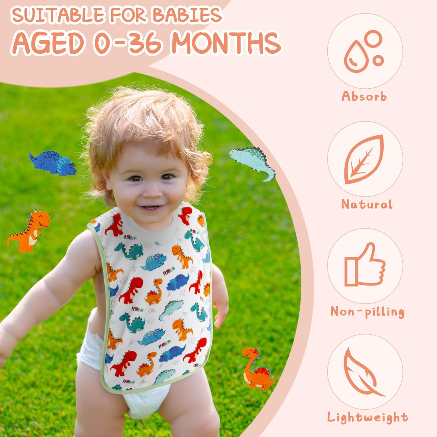 Newwiee 5 Pcs Large Towel Bib Toddler For Baby Toddler Cloth Bib Soft Pullover Baby Absorbent Full Coverage Drooling Feeding(Viv