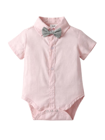 Baby Boys Gentleman Outfits Suits, Infant Short Shirt+Bib Pants+Bow Tie Overalls Clothes Set,3-6M