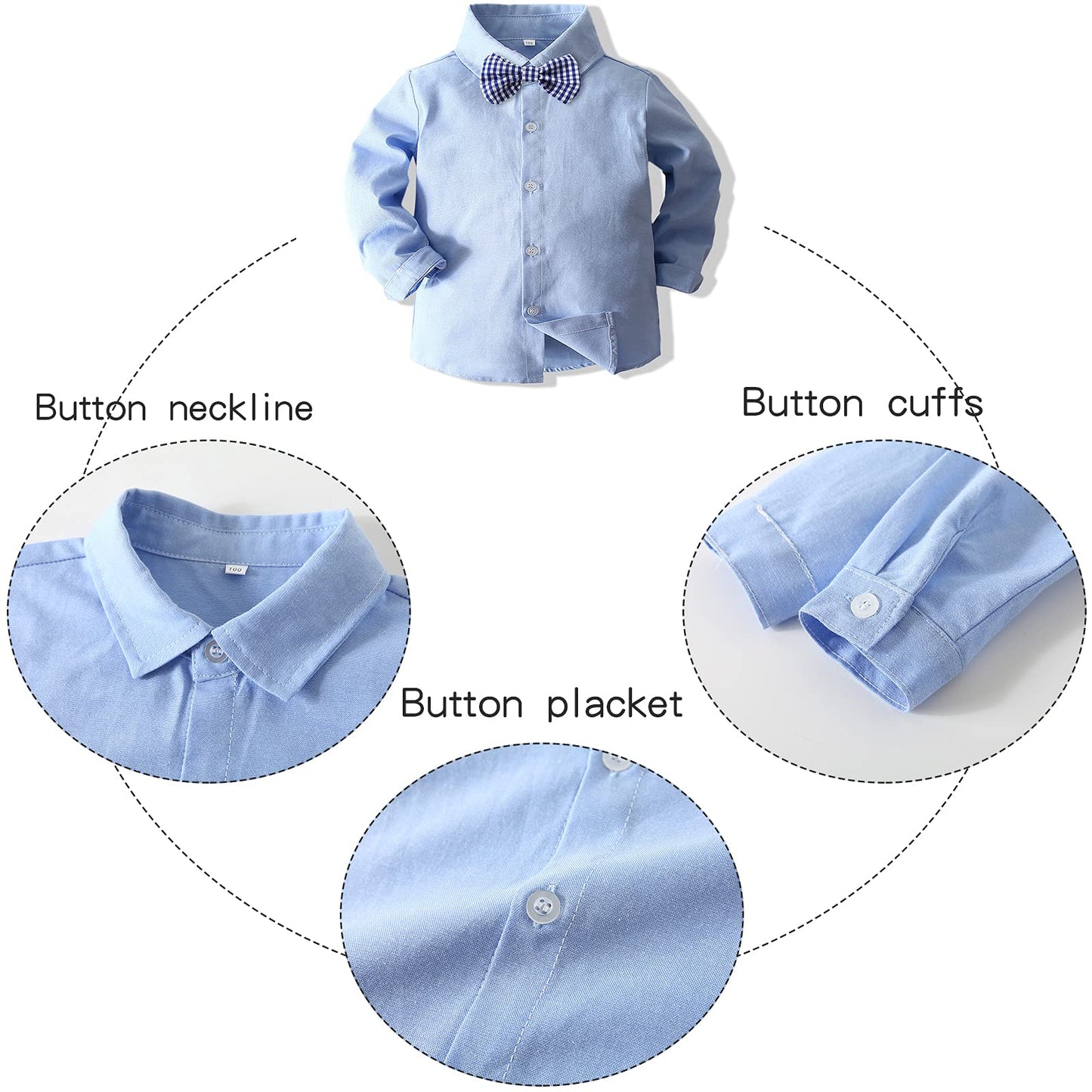 Kimocat Baby Boy Clothes Gentleman Clothing Suit For Newborn Baby Bow Tie Shirt + Suspender Trousers (Blue 1, 2-3T)