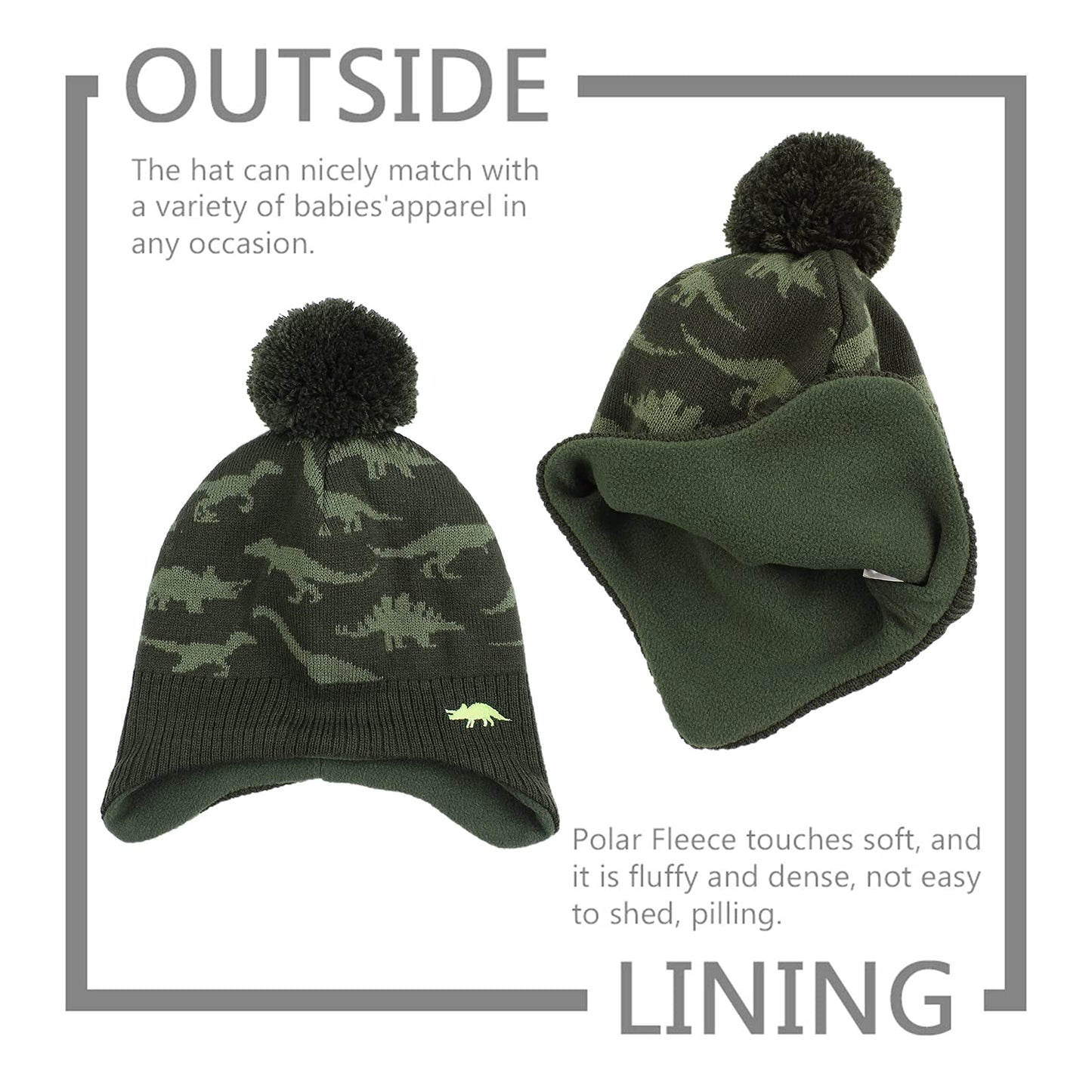 Jangannsa Knitted Baby Hat Scarf Set Winter Warm Boys Girls Beanie Fleece Lining Toddler Kids Hats With Pompom (Olive Green Hat,