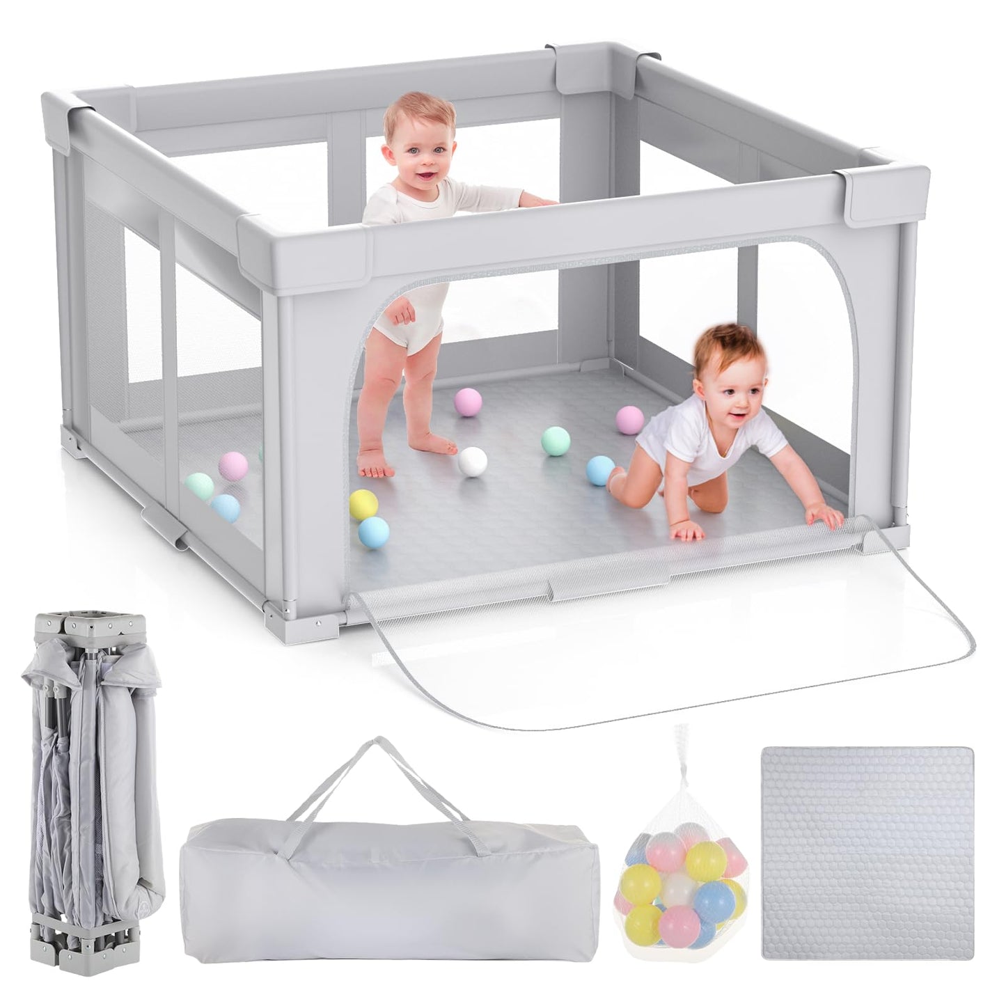 Joyibay Foldable Baby Playpen, 47X47 Portable Baby Playpen With Mat,Baby Playard,Baby Play Fence,Playpen For Babies Toddlers 1-3