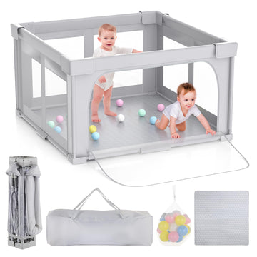 Joyibay Foldable Baby Playpen, 47X47 Portable Baby Playpen With Mat,Baby Playard,Baby Play Fence,Playpen For Babies Toddlers 1-3
