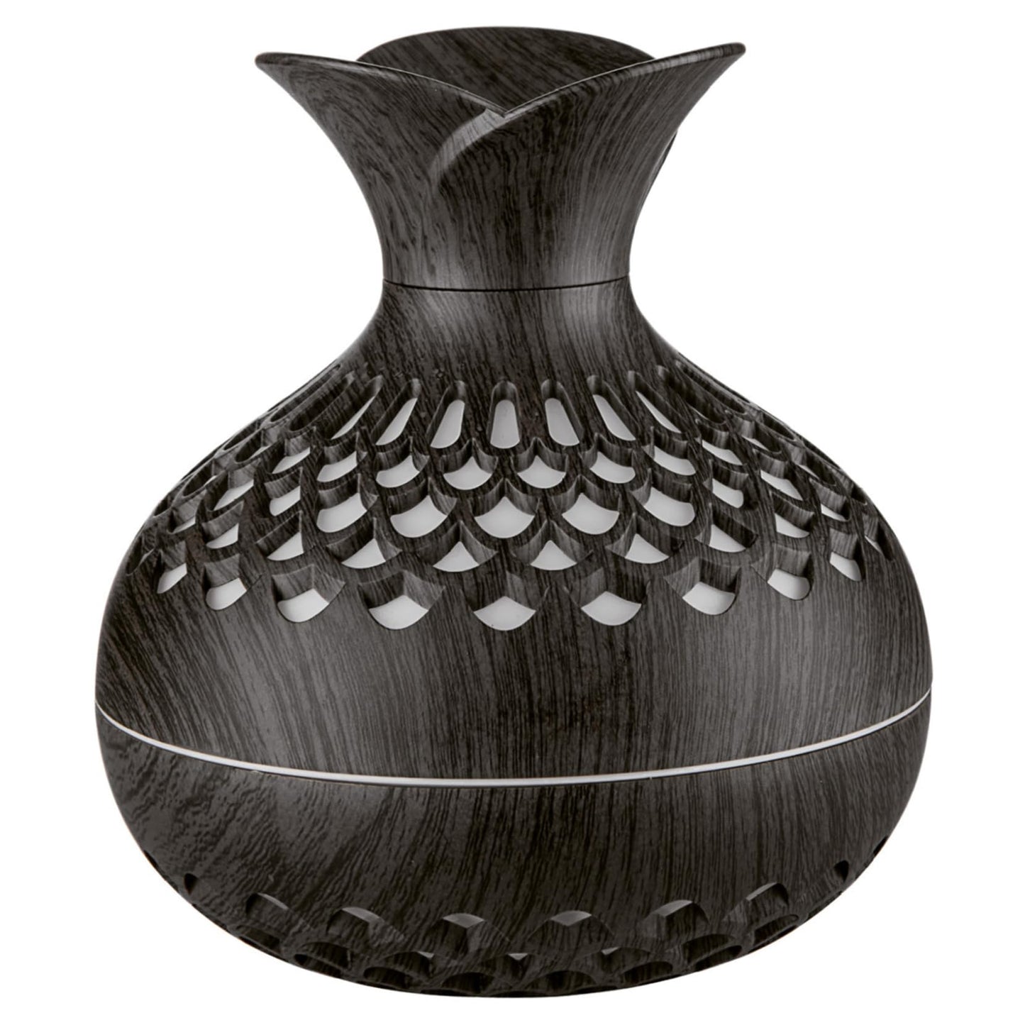 Mini Humidifier Essential Oils Diffuser 3-in-1 Humidifier with Colorful Light 300ML 2 Spray Modes Quiet USB Wood Grain Vase Shap