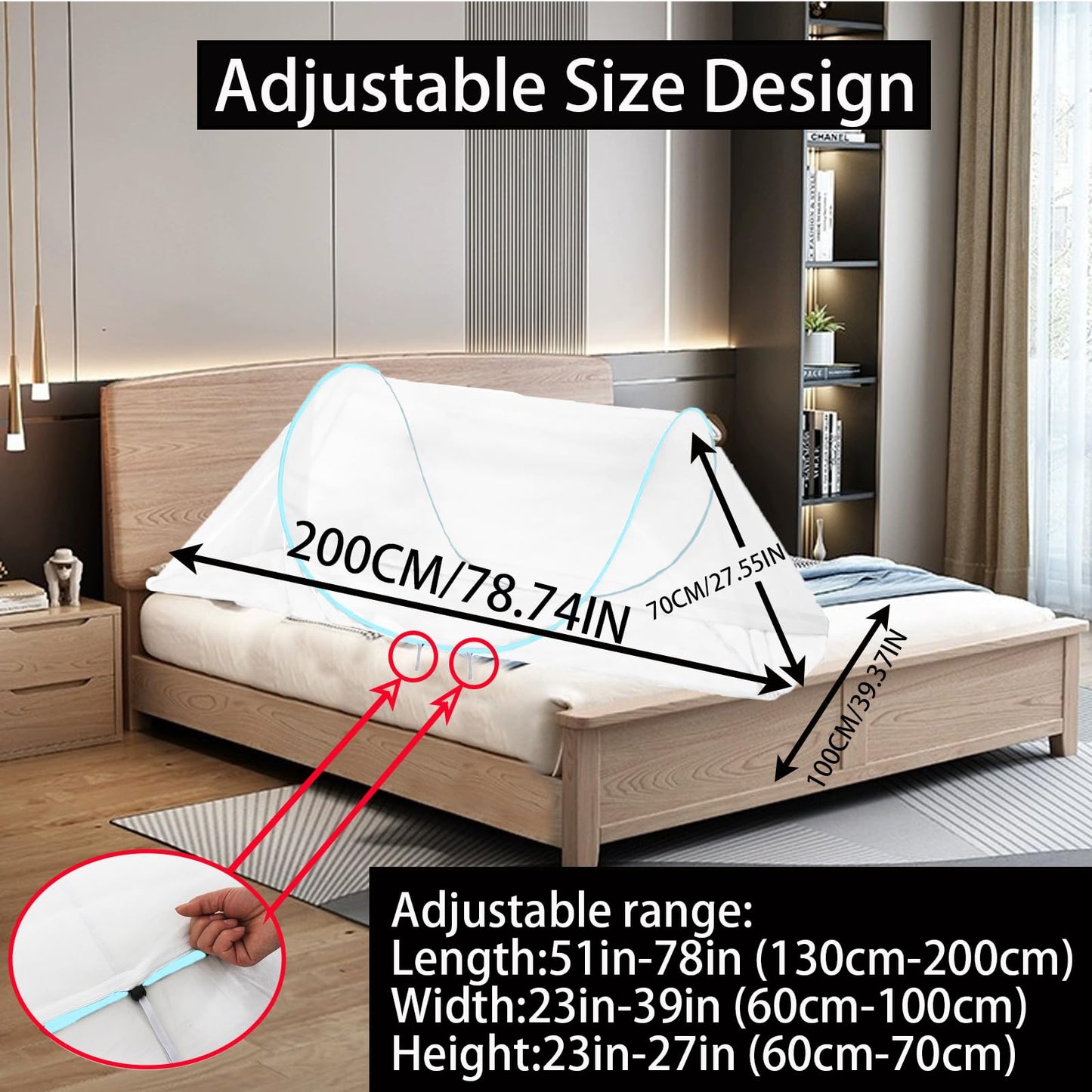 Cmingj Large Pop Up Mosquito Tent, Portable Foldable Mosquito Net For Bed Camping Travel Patio (78 * 31 * 22Inch) (Blue Adjustab