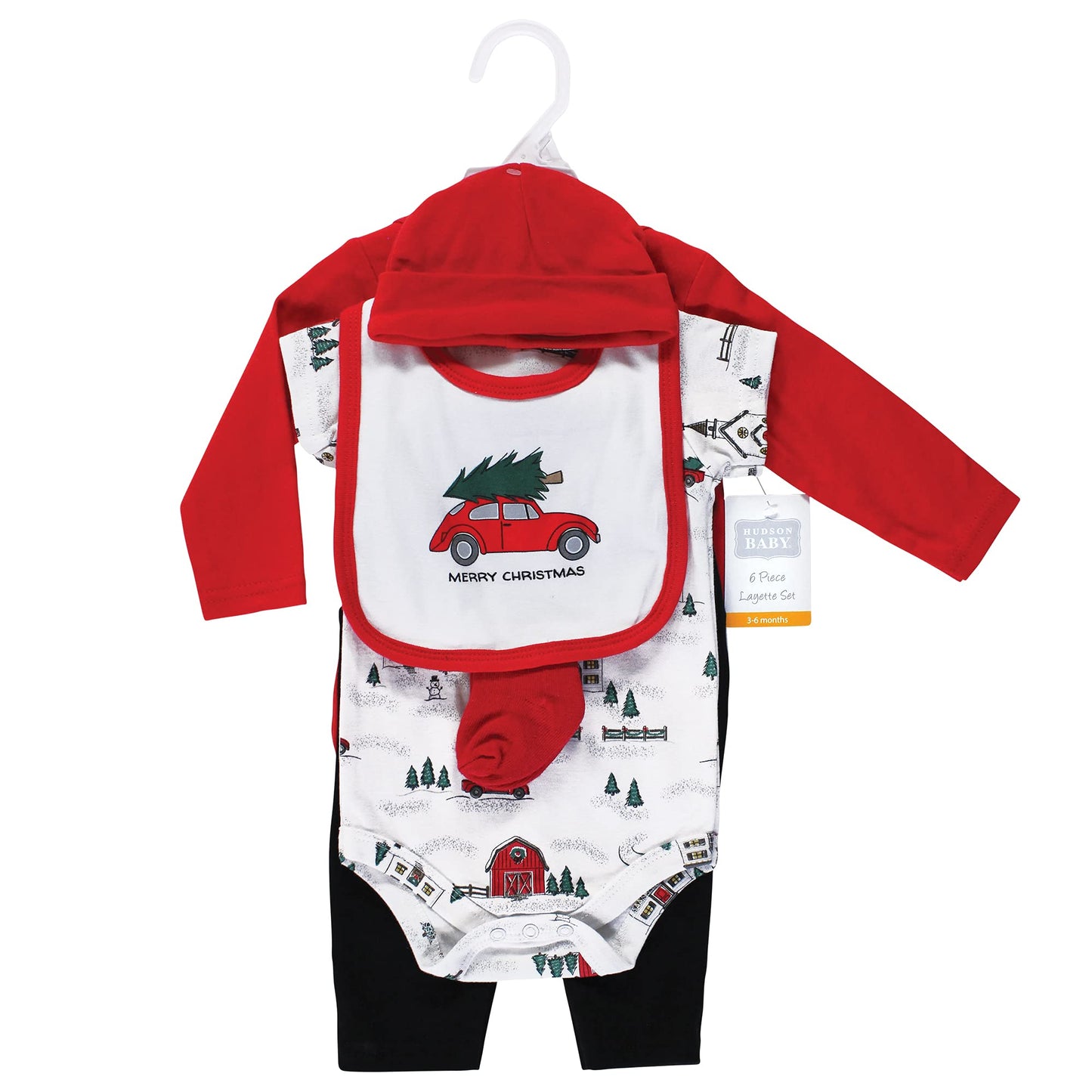 Hudson Baby Baby Girls Hudson Unisex Cotton Layette Set, Christmas Scene, 9-12 Months And Toddler T Shirt Set, Christmas Scene,