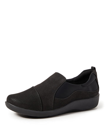 Clarks Womens Sillian Paz Slip On Loafer, Black Synthetic Nubuck, 8 Wide Us