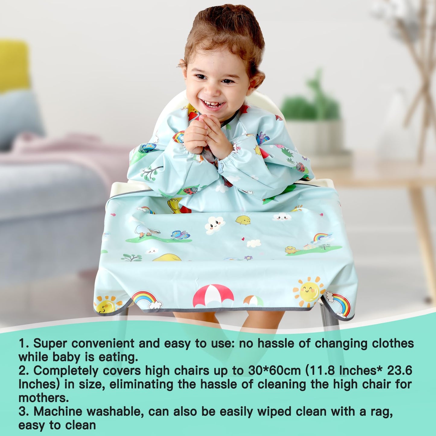 Pewingo Weaning Bib & Blw Attaches And Fully Cover To Baby Highchair, Long Sleeves Bib With Waterproof, Comfortable,Machine Wash