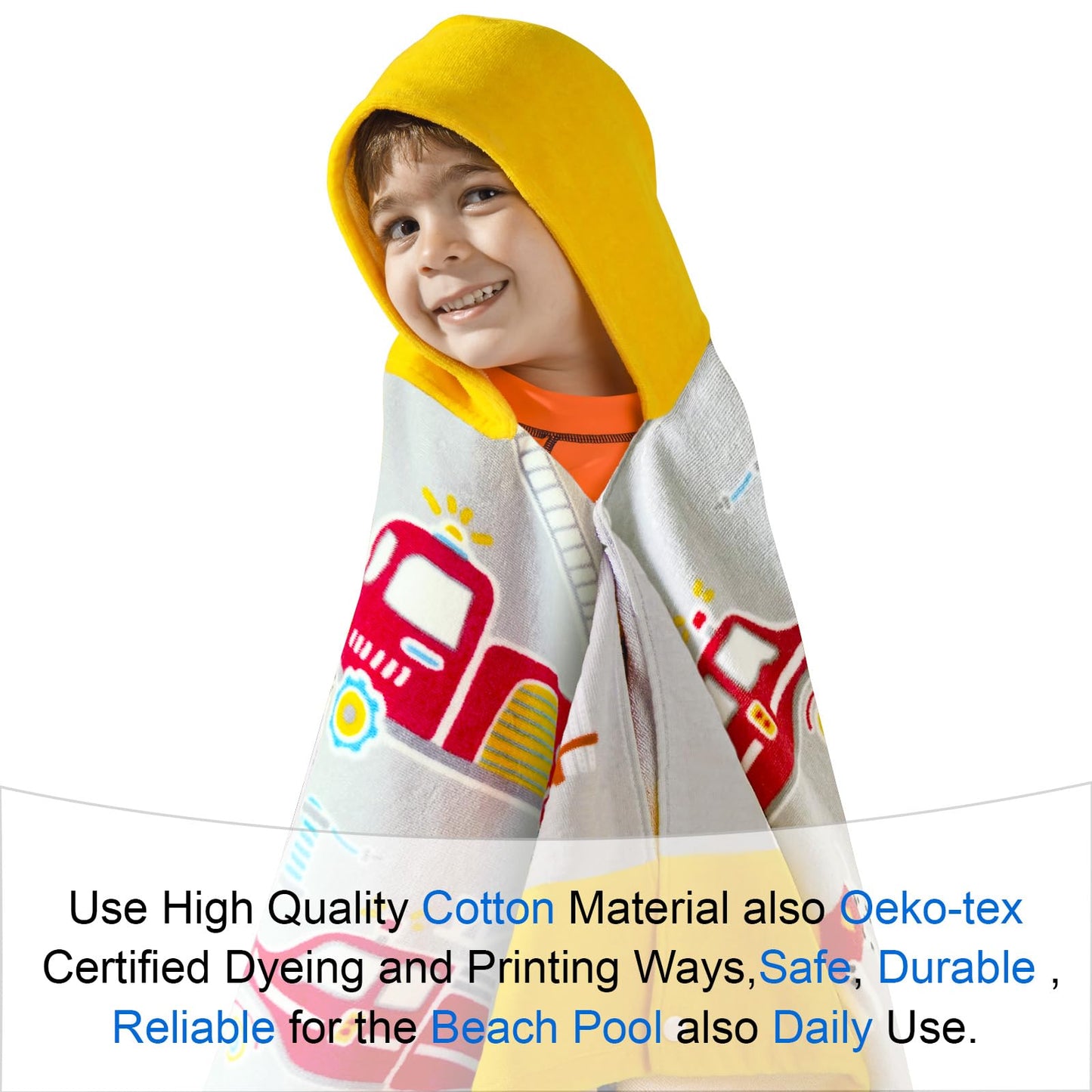 Voova & Movas Kids Beach Towels With Hood For Boys Ages 3-10 | Soft Thick Absorbent Cotton Beach | Pool | Bath Towels, Boys, Yel